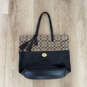Coach 26476 Signature Turn Lock Leather Tote Bag.